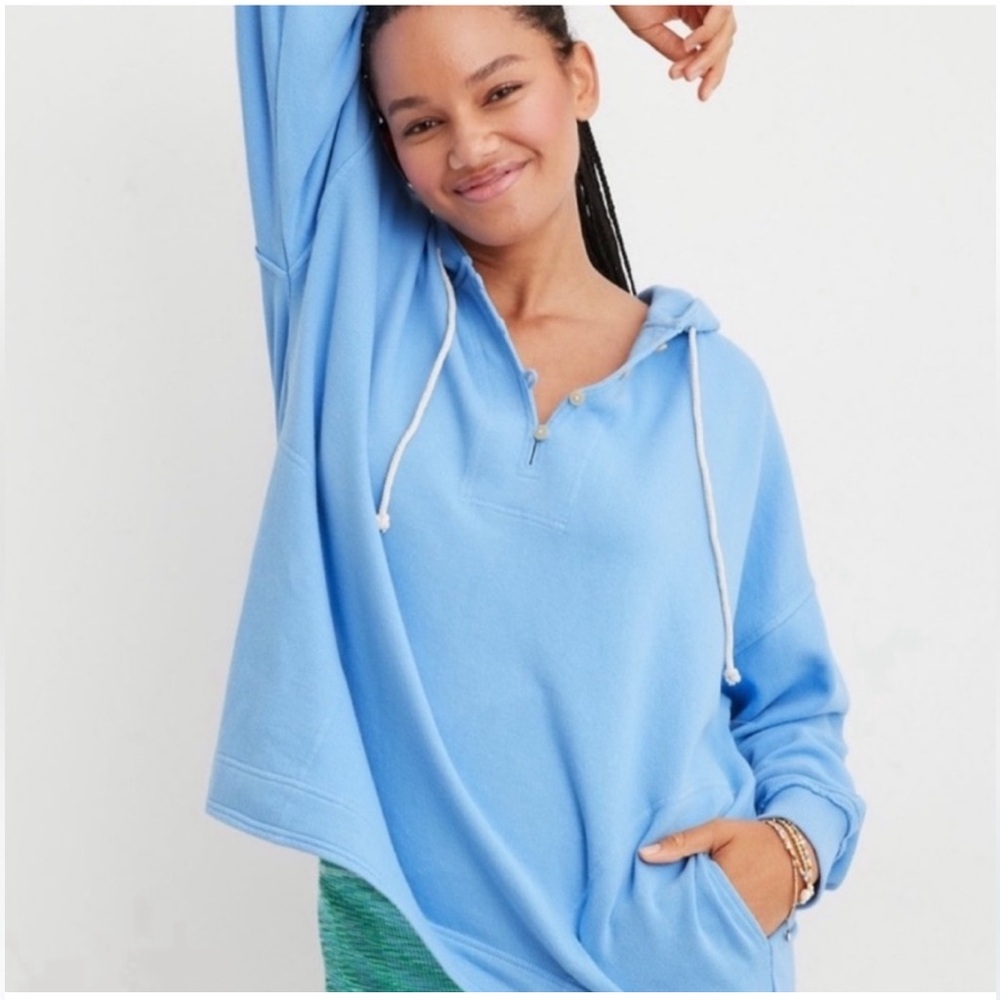 Aerie Oversized Women’s Henley Button Neck Pullover Size XS